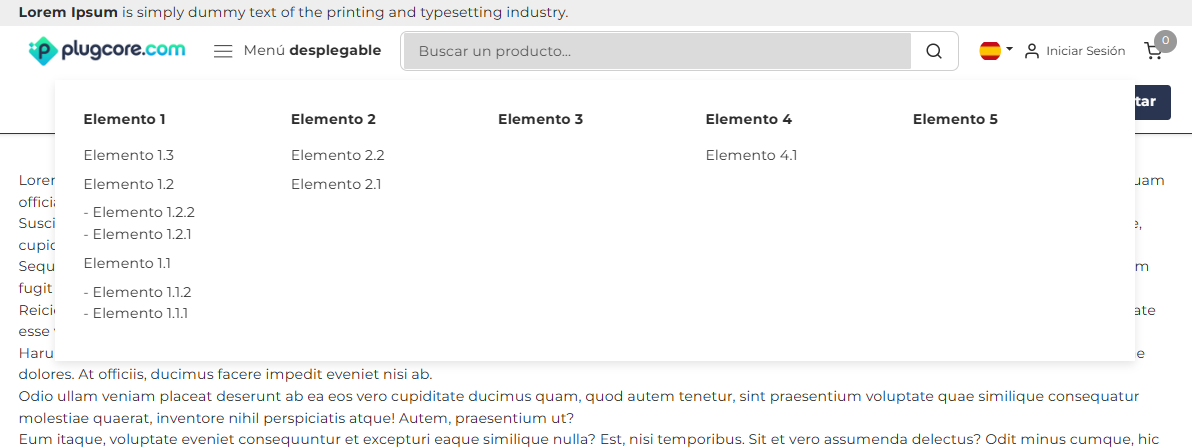 Nuevo menú desplegable configurable en Plugcore 2.13.0 Configuración del menú desplegable en Plugcore 2.13.0 con editor WYSIWYG