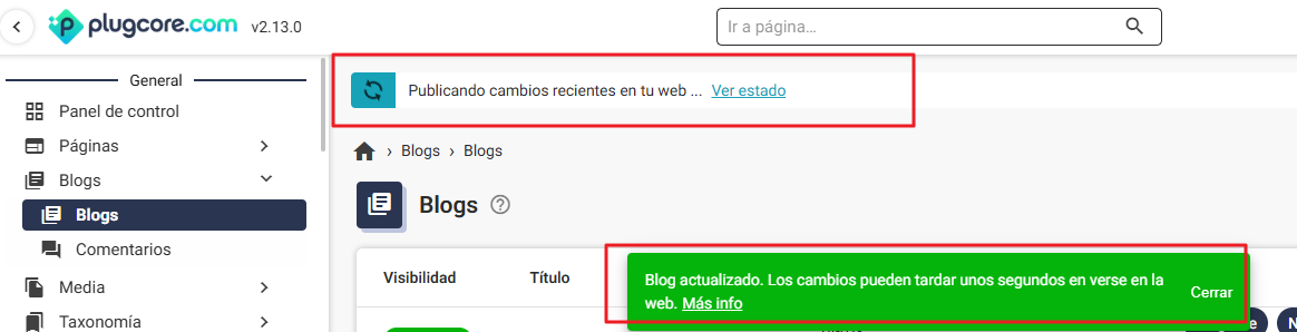 Indicador de recarga de caché en Plugcore 2.14.0 Aviso visual de recarga de caché en Plugcore 2.14.0 mostrando el estado de regeneración