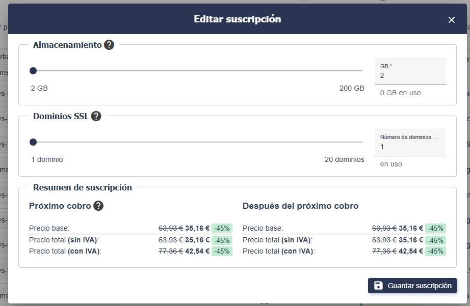 Nuevo modelo de facturación en Plugcore 2.22.0 Pantalla de edición de suscripción en Plugcore 2.22.0
